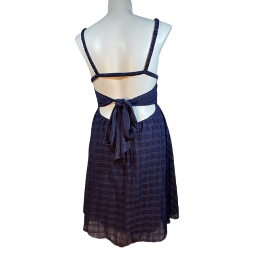 ASOS DESIGN elasticated tie back open back plaid dress square neck size 14 Tall